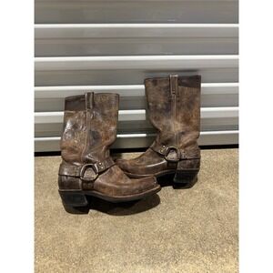 Vintage Frye Harness Boots Sz 7.5 Brown Leather Square Toe Moto Engineer
